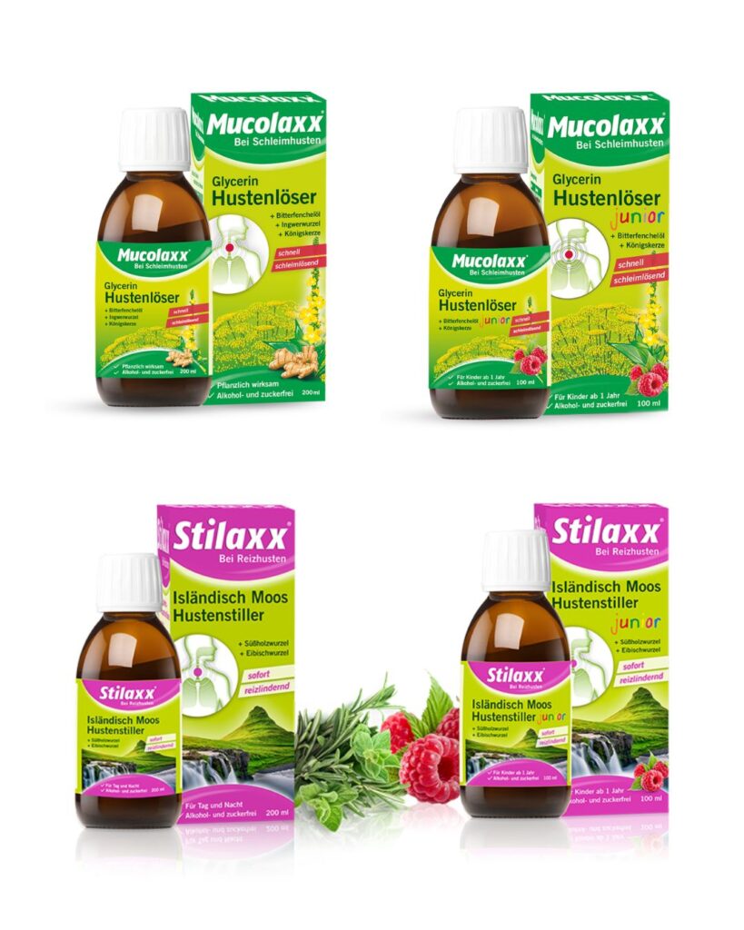 Produktbilder Mucolaxx und Stilaxx Hustensäfte